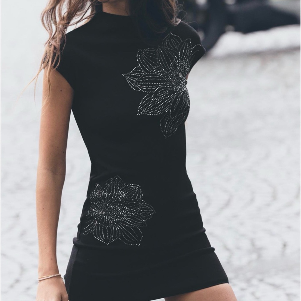 Zara Black Sparkly Mini Stretch Knit Dress